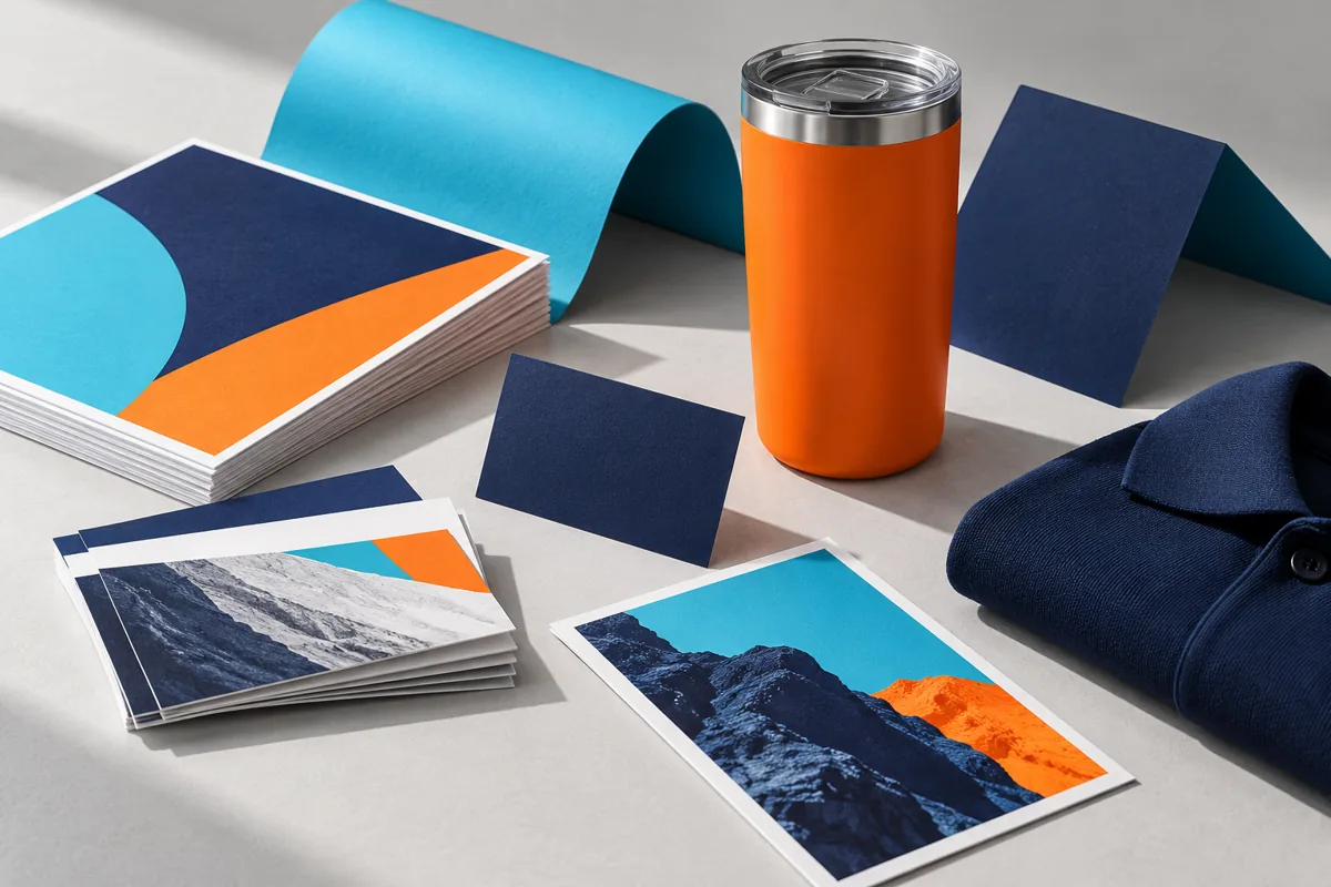 Composición conceptual de impresos y artículos personalizados