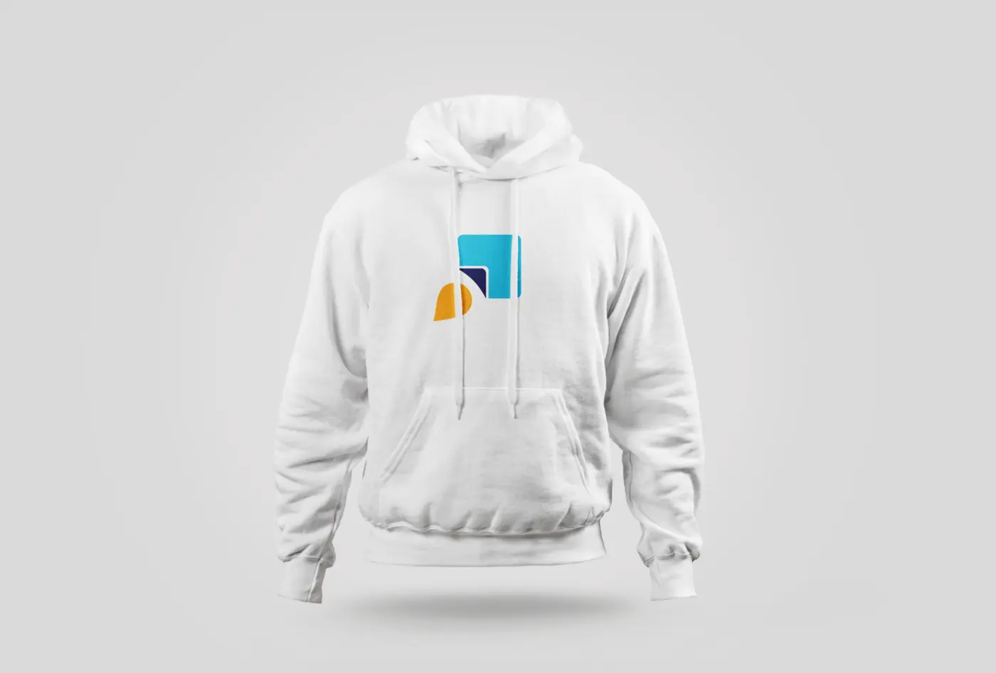 Hoodie blanco con el símbolo de DxMediaGroup aplicado al frente